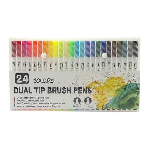 48 Colors Dual Tip Brush Pens Art Markers Set Flexible Brush & 0.4mm Fineliner